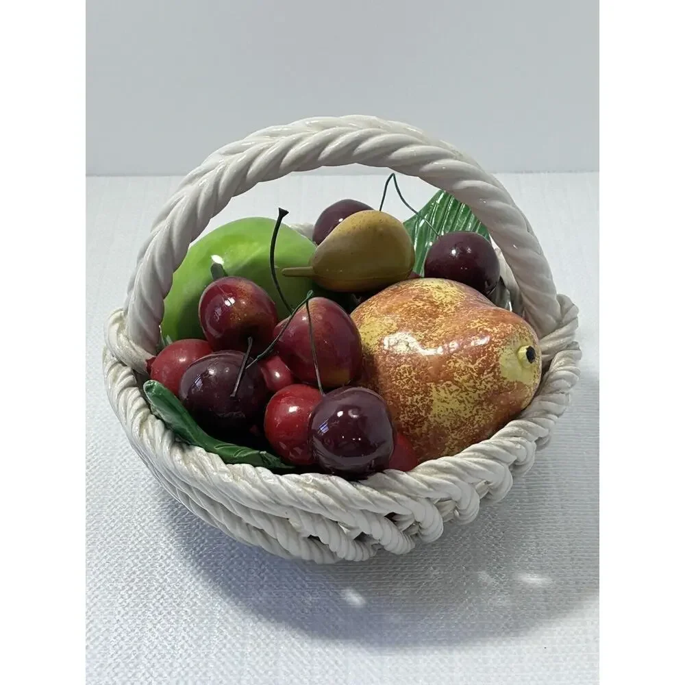 Vintage‎ 1980s MCM Centerpiece Bassano Italy Ceramic Hand-Painted Fruit Basket